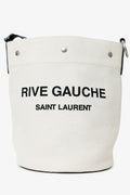 Saint Laurent White Rive Gauche Linen Bucket Bag With Pouch