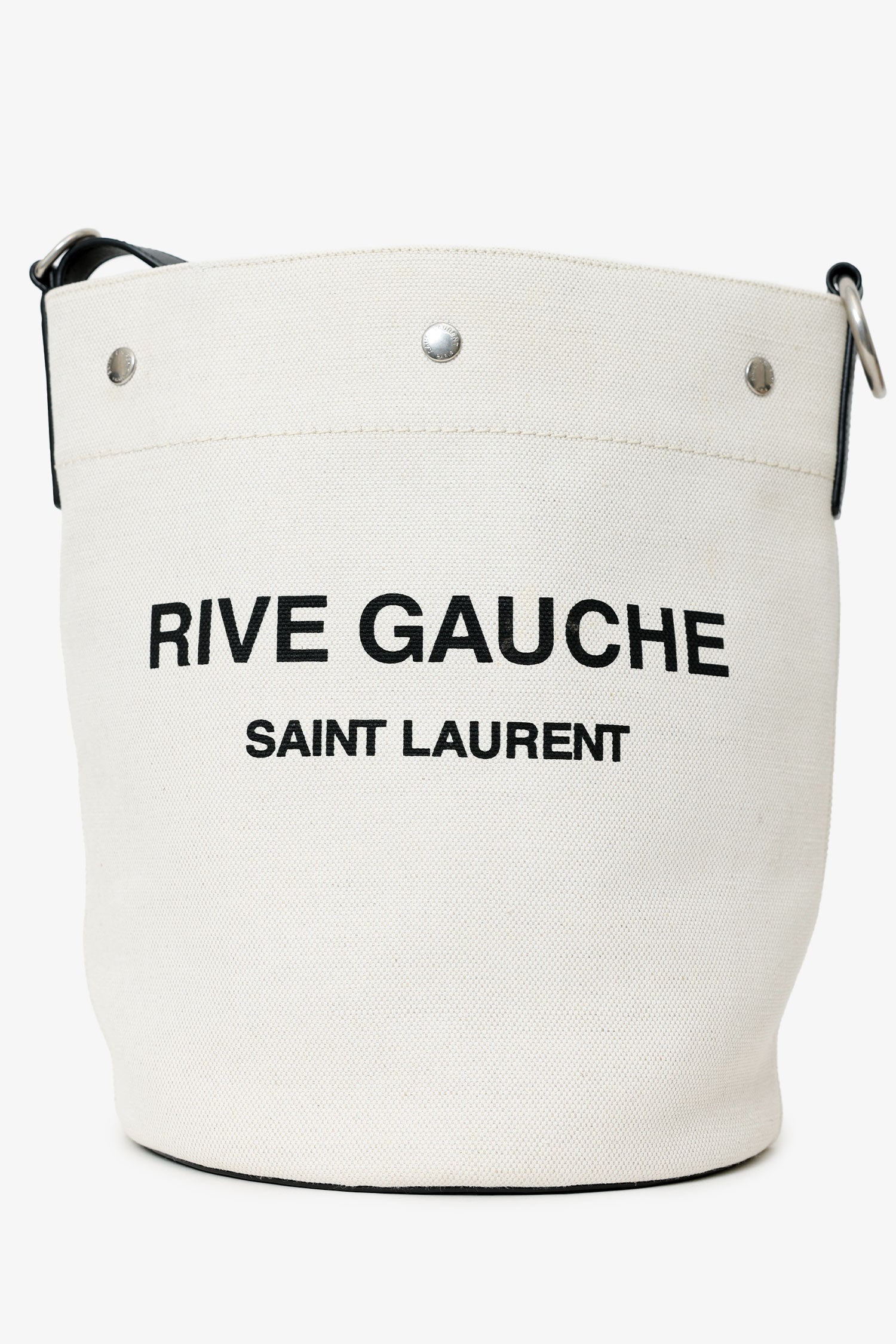 Saint Laurent White Rive Gauche Linen Bucket Bag With Pouch