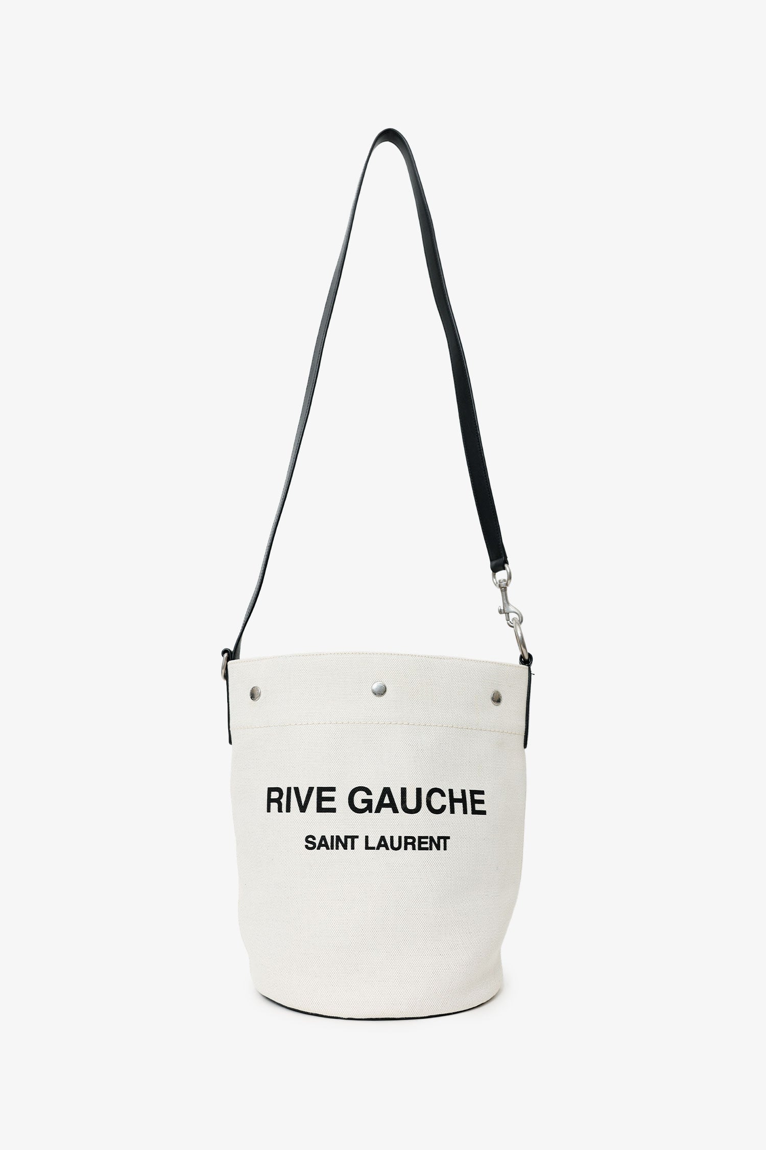 Saint Laurent White Rive Gauche Linen Bucket Bag With Pouch