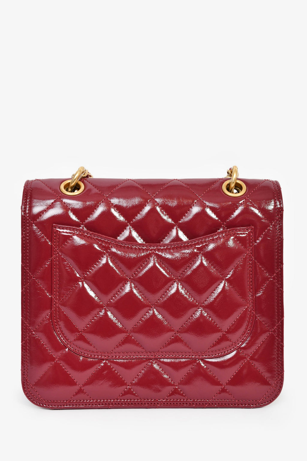 Pre-Loved Chanel™ 2023 Raspberry Patent Quilted Leather Square Chain Bag