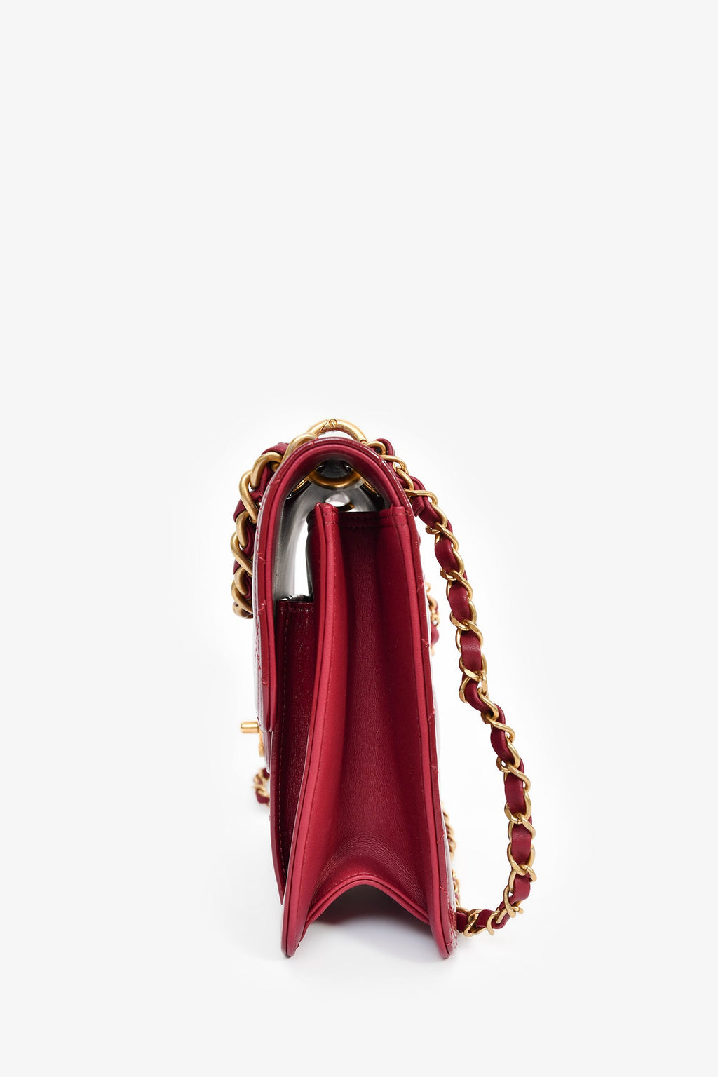 Pre-Loved Chanel™ 2023 Raspberry Patent Quilted Leather Square Chain Bag