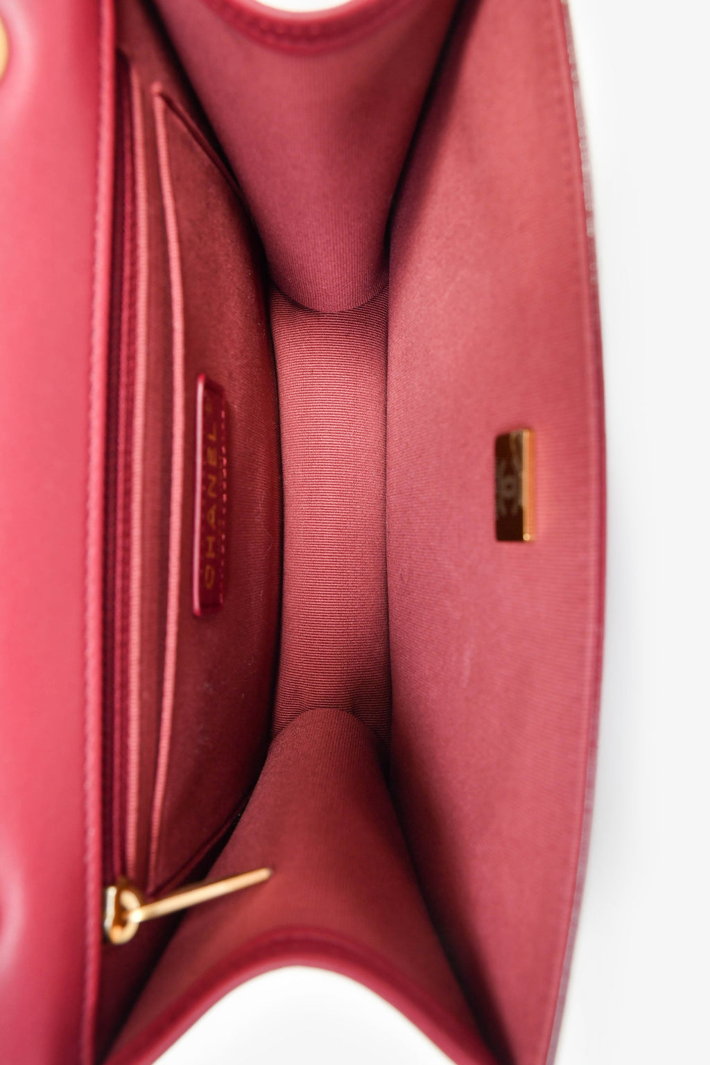 Pre-Loved Chanel™ 2023 Raspberry Patent Quilted Leather Square Chain Bag