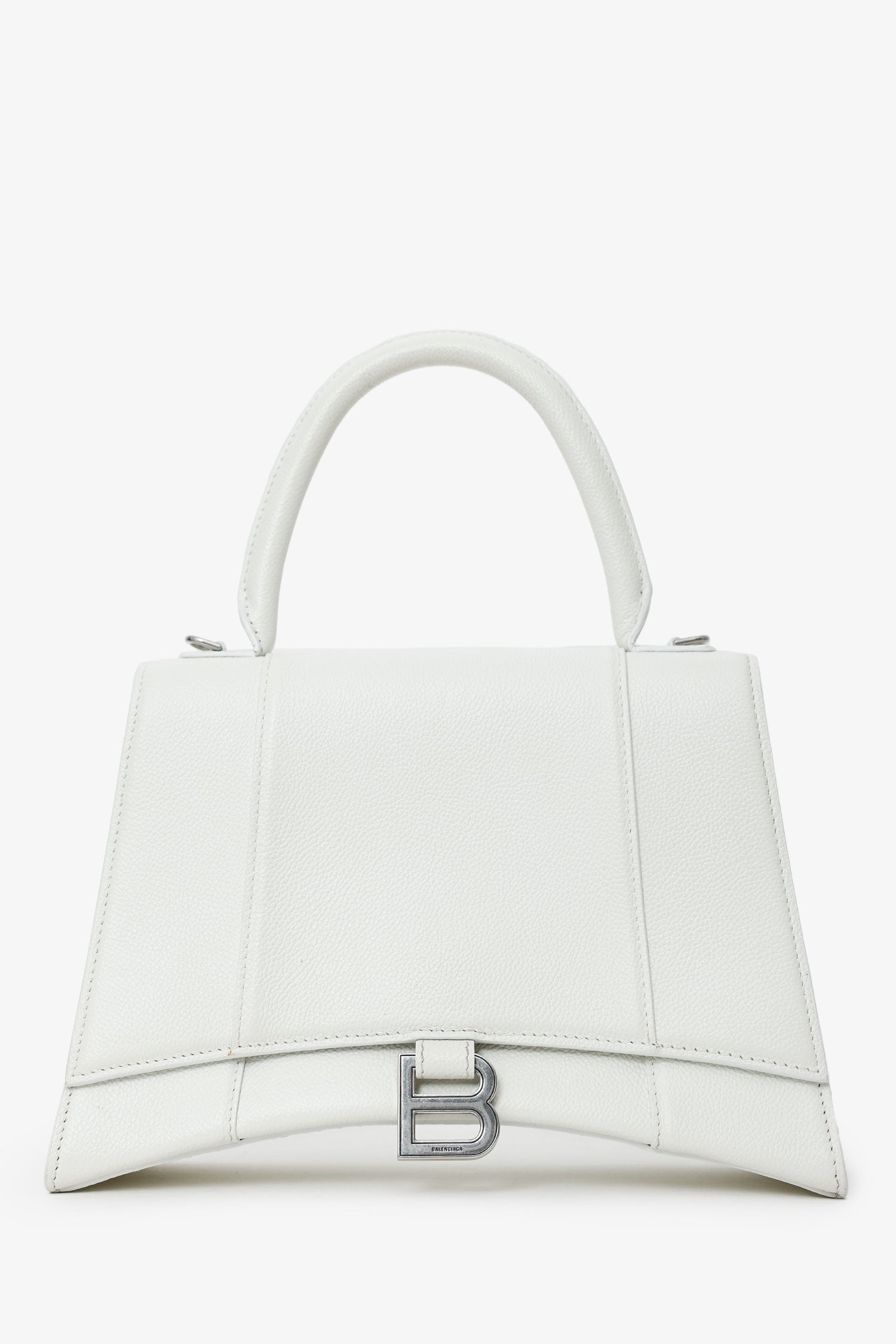 Balenciaga White Grained Leather Small Hourglass Bag With Strap