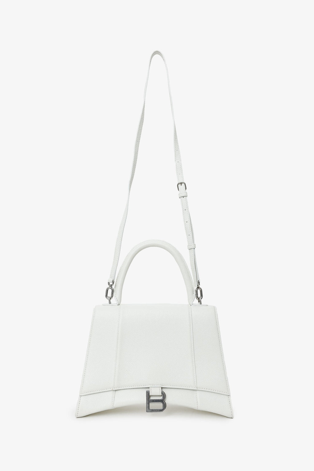 Balenciaga White Grained Leather Small Hourglass Bag With Strap