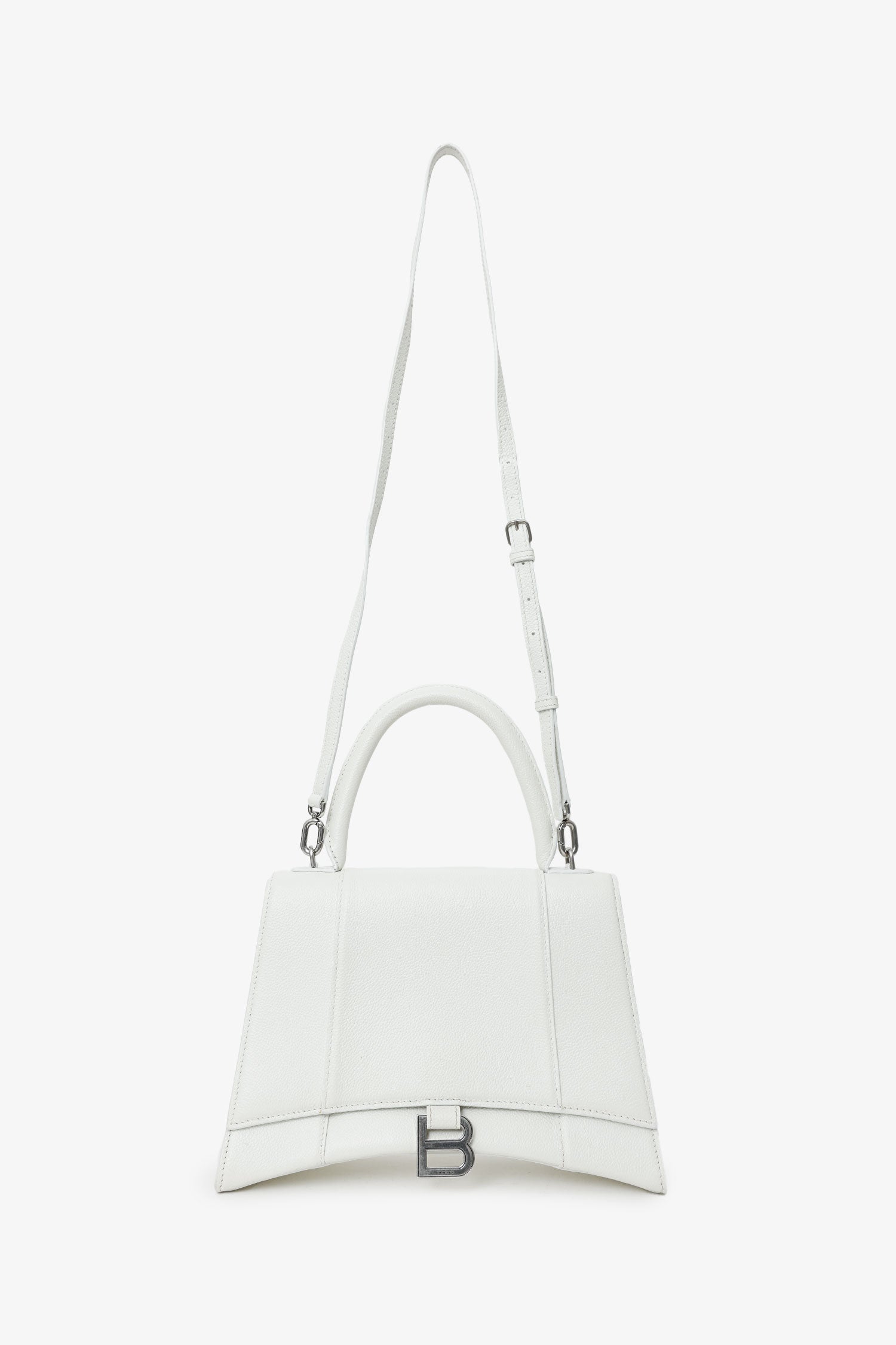 Balenciaga White Grained Leather Small Hourglass Bag With Strap