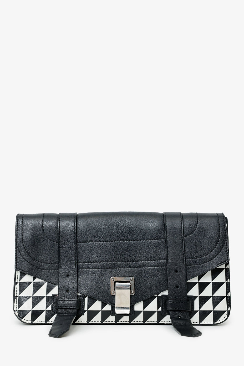 Proenza Schouler Black/White Leather Geometric Print Clutch