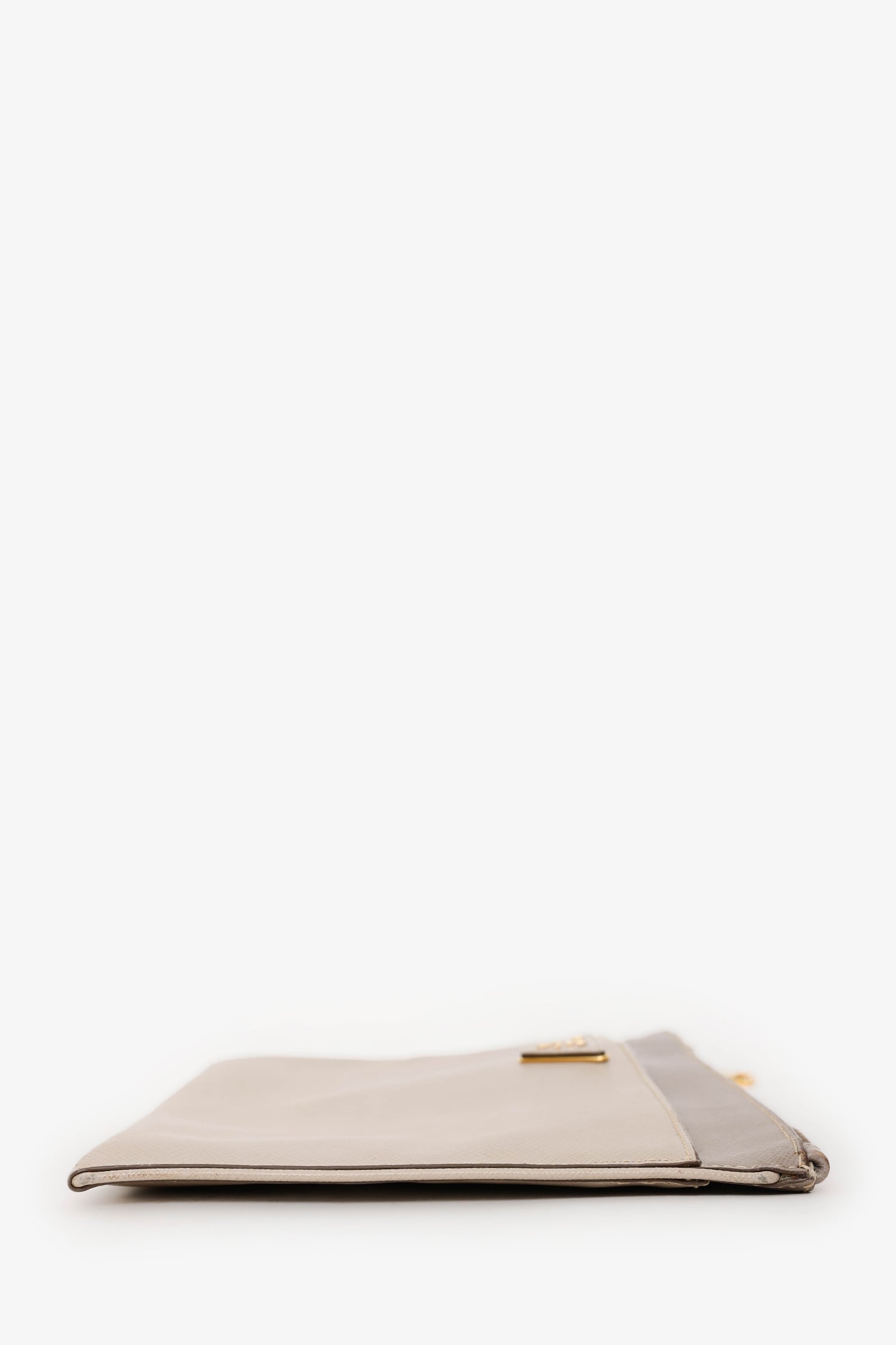 Prada Taupe Saffiano Leather Zippered Clutch