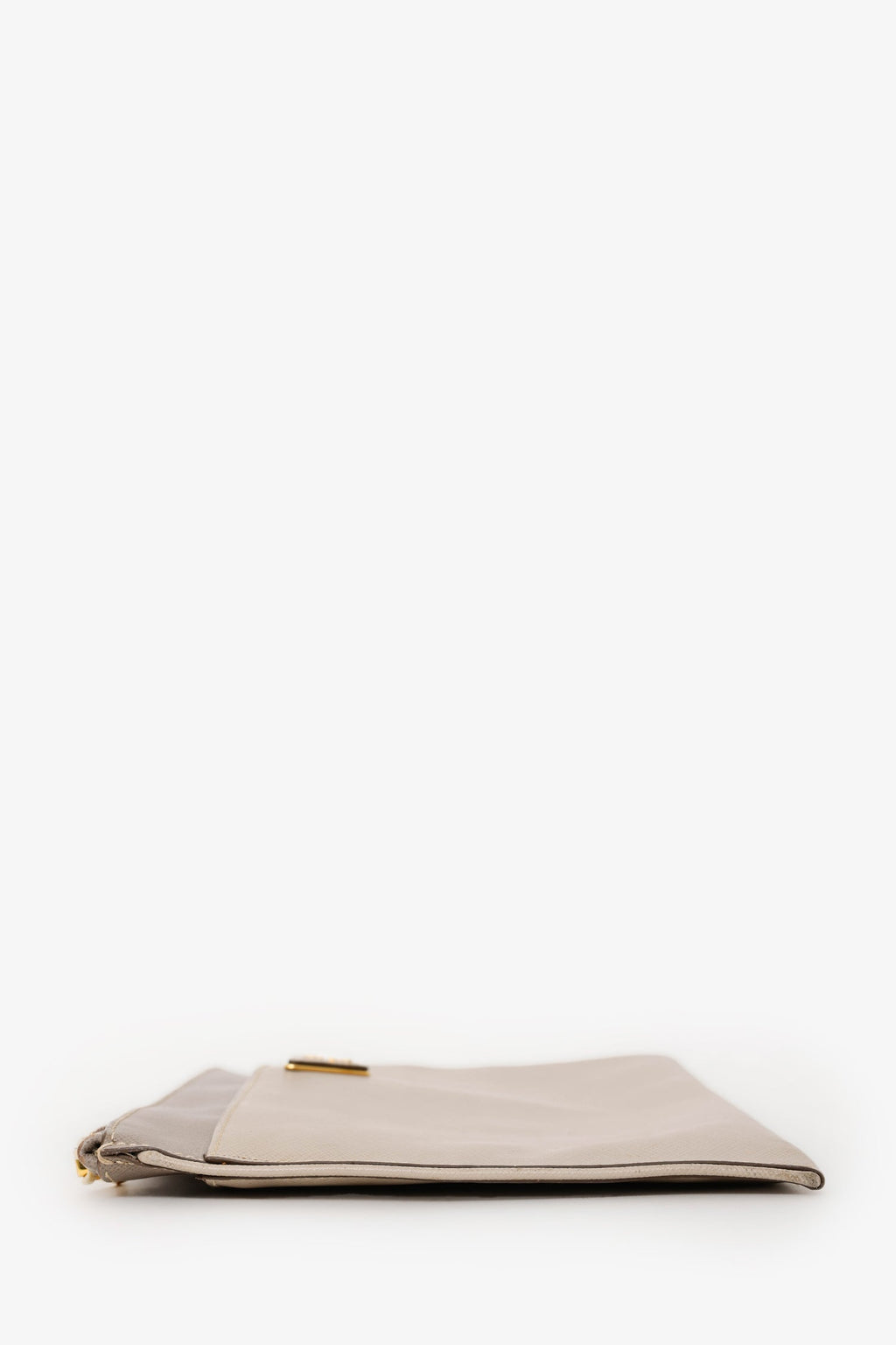 Prada Taupe Saffiano Leather Zippered Clutch