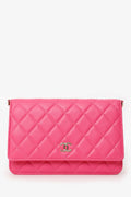 Pre-Loved Chanel™ 22P Pink Quilted Lambskin Pearl Wallet on Chain