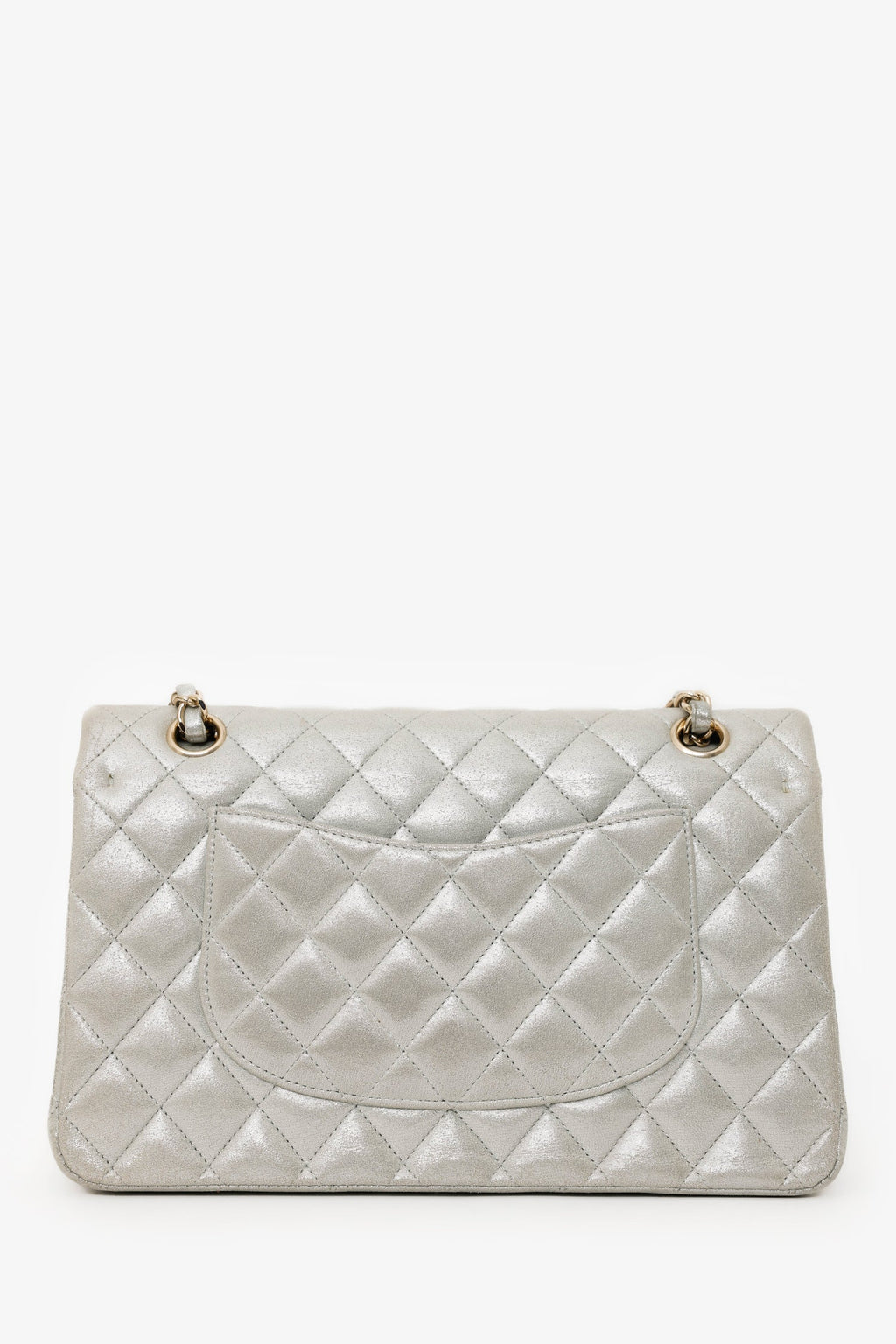 Pre-Loved Chanel™ 2011-12 Silver Metallic Fabric Small Classic Double Flap Bag