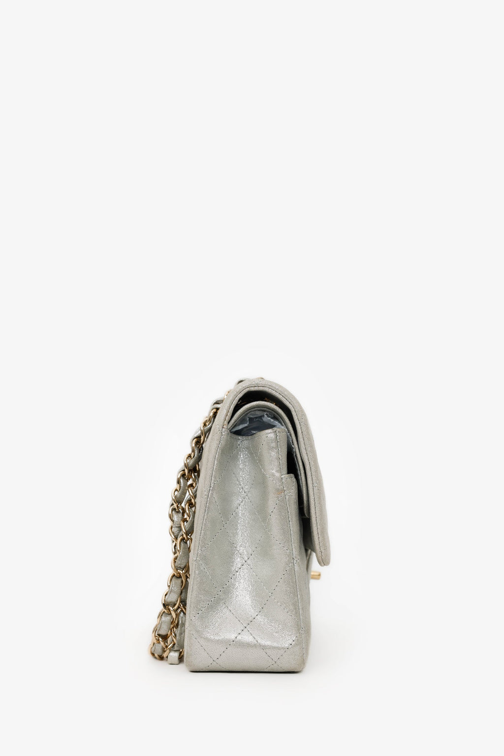 Pre-Loved Chanel™ 2011-12 Silver Metallic Fabric Small Classic Double Flap Bag