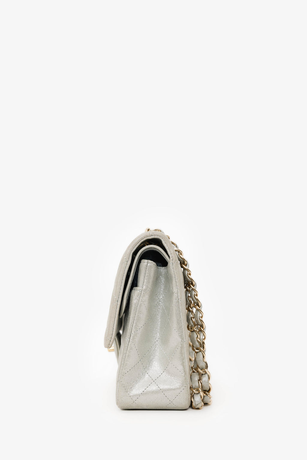 Pre-Loved Chanel™ 2011-12 Silver Metallic Fabric Small Classic Double Flap Bag