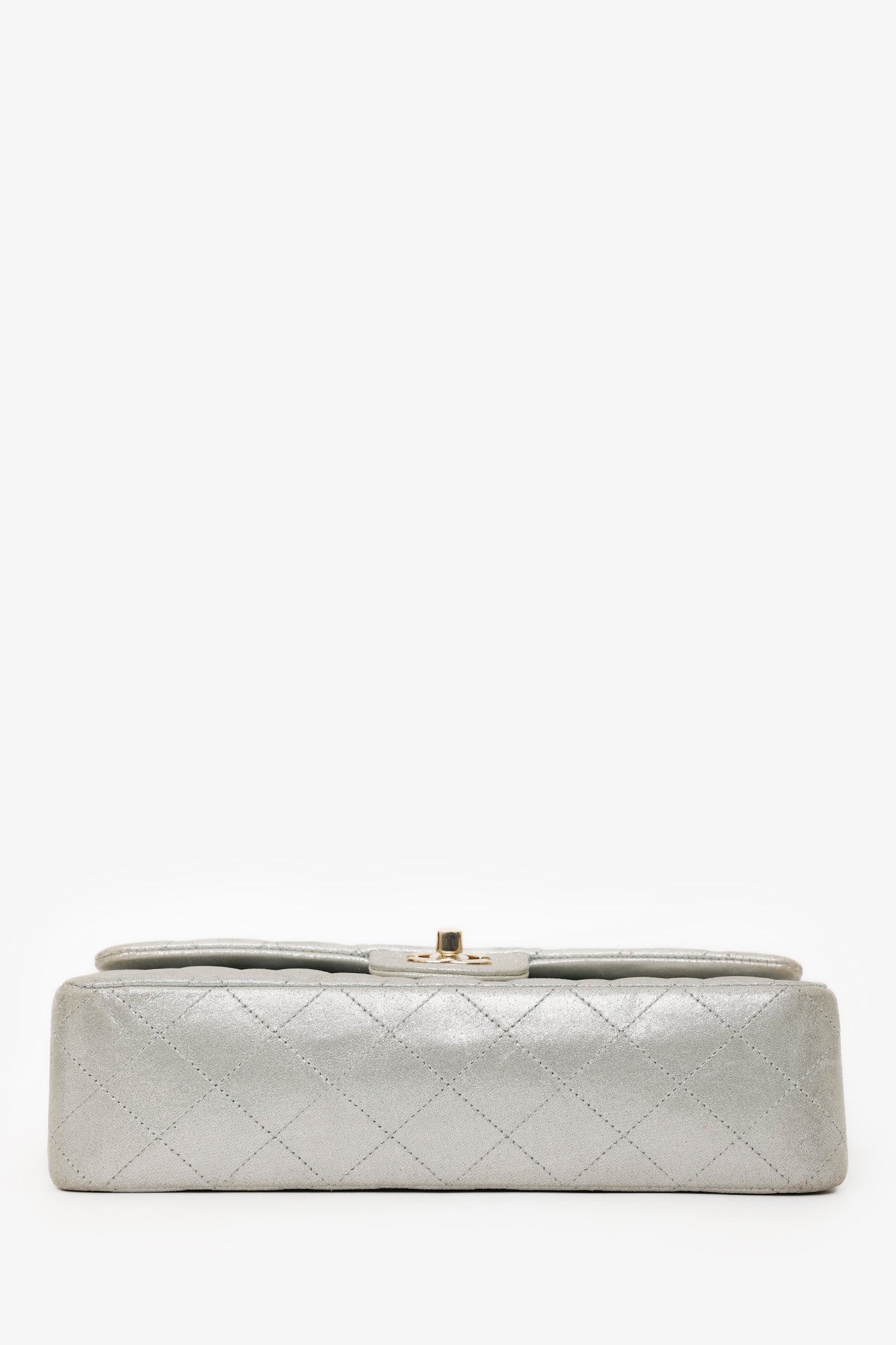 Pre-Loved Chanel™ 2011-12 Silver Metallic Fabric Small Classic Double Flap Bag