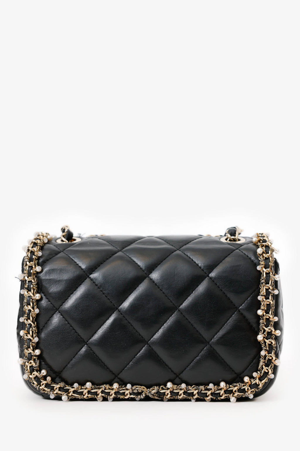 Pre-Loved Chanel™ Black Lambskin Pearl Chain Around Square Flap Bag