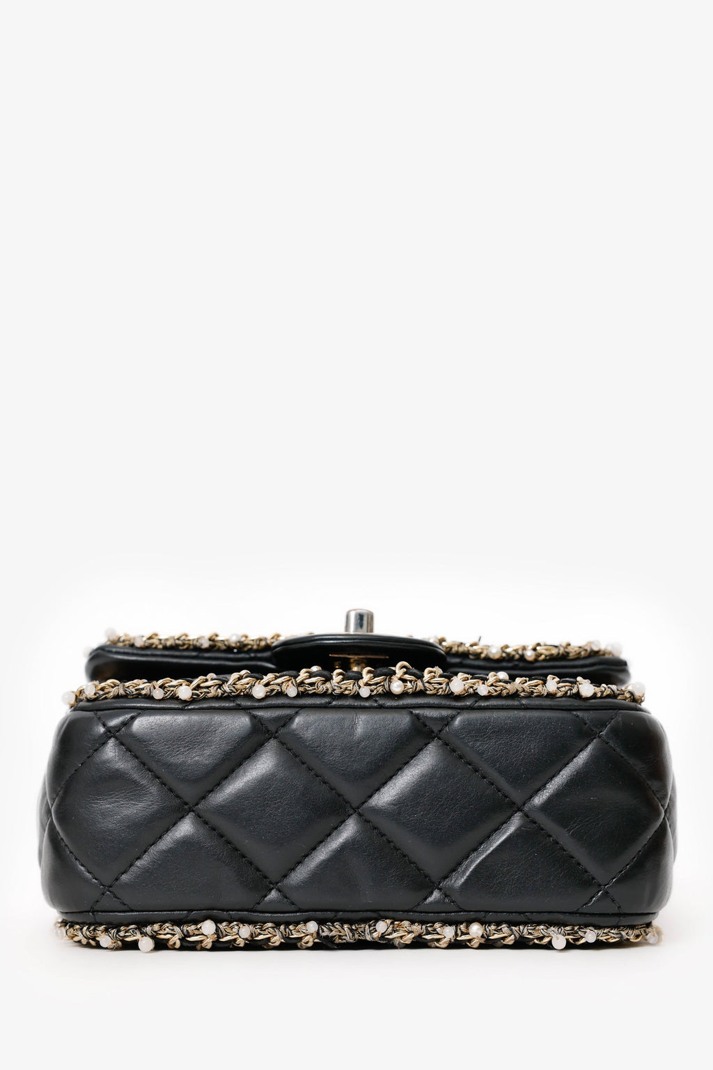 Pre-Loved Chanel™ Black Lambskin Pearl Chain Around Square Flap Bag