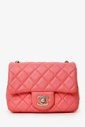 Pre-Loved Chanel™ 2021 Pink Quilted Lambskin Mini Square Pearl Crush Flap Bag