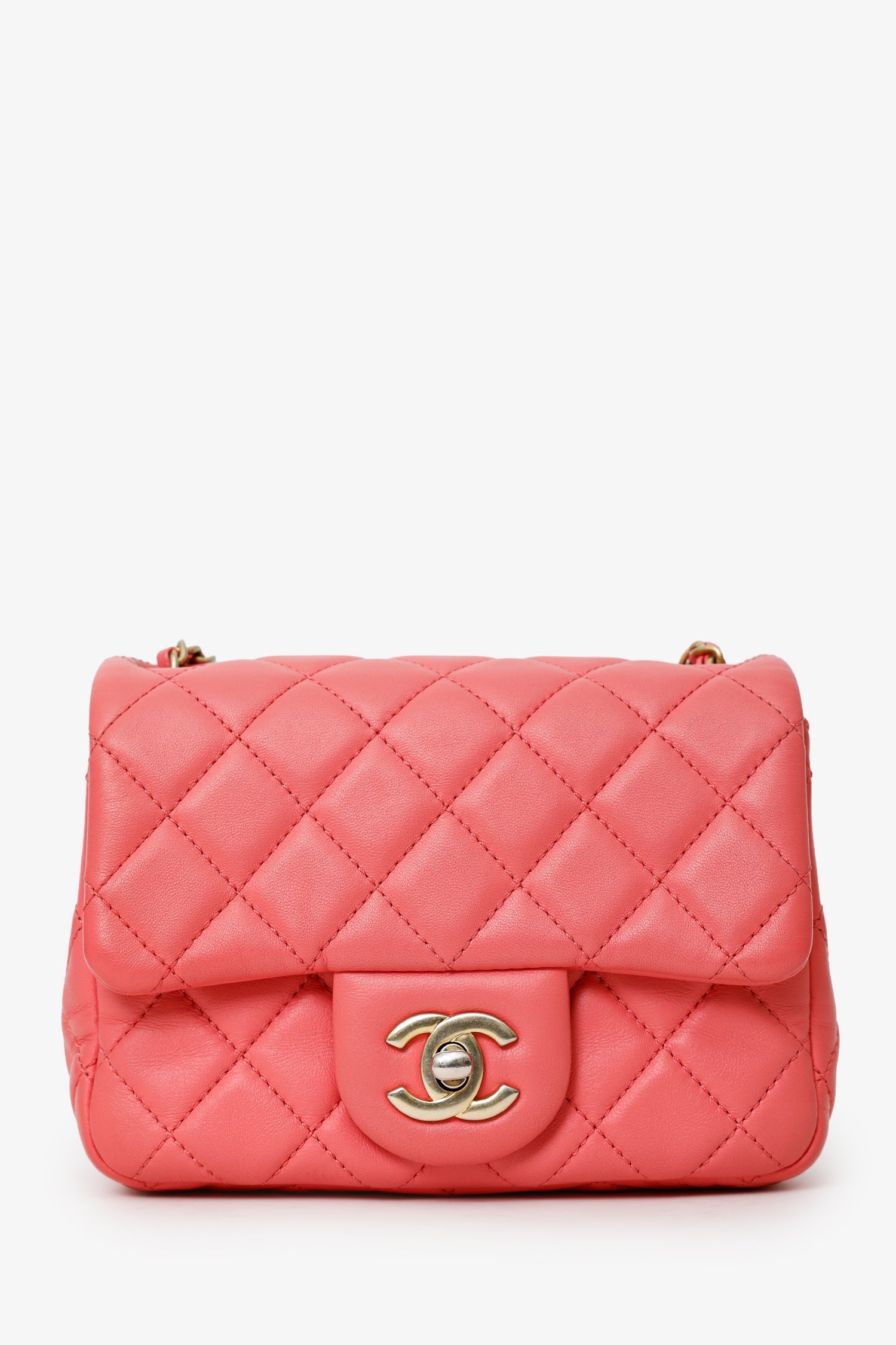 Pre-Loved Chanel™ 2021 Pink Quilted Lambskin Mini Square Pearl Crush Flap Bag