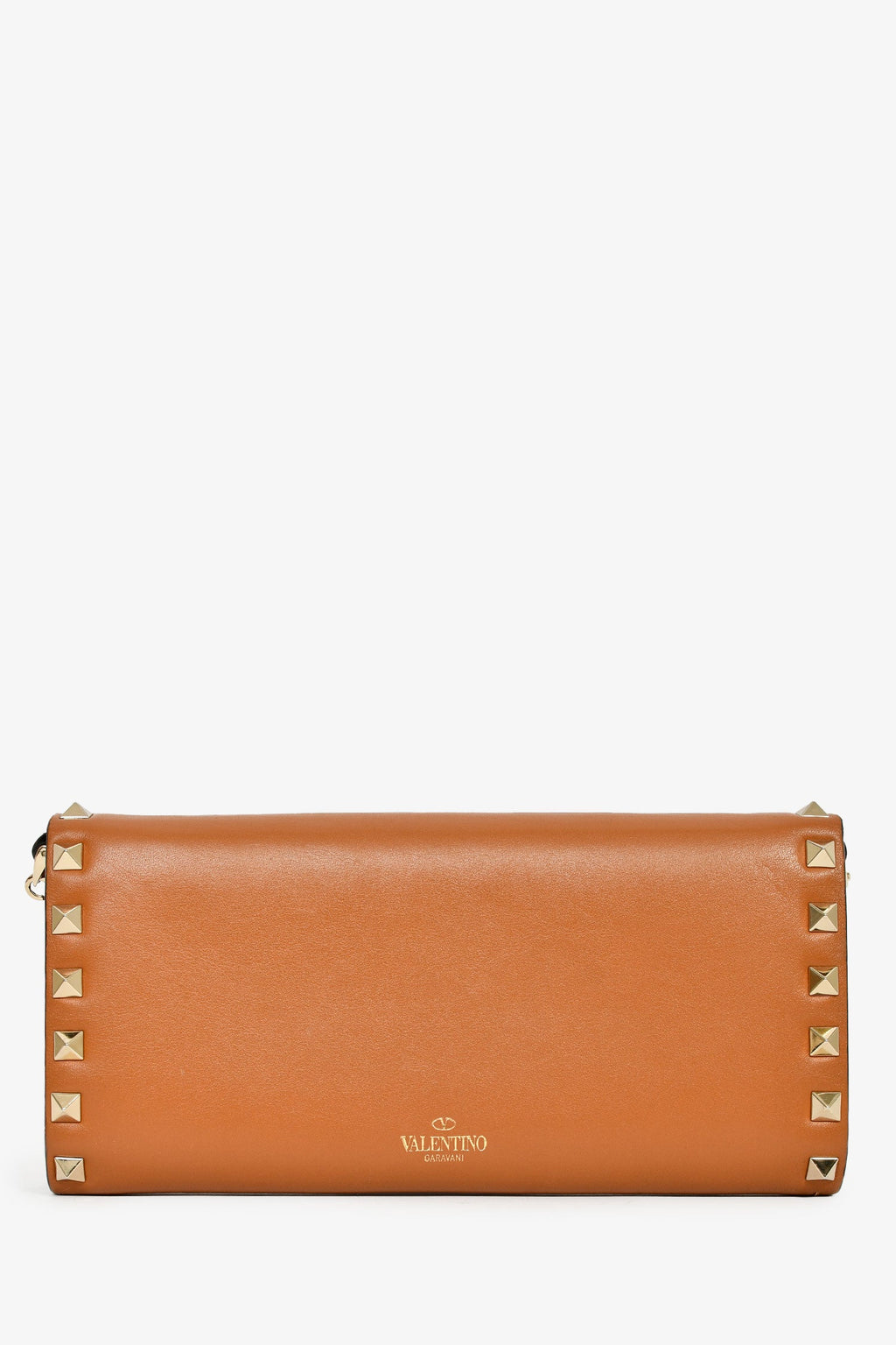 Valentino Brown Leather Rockstud Wallet on Chain