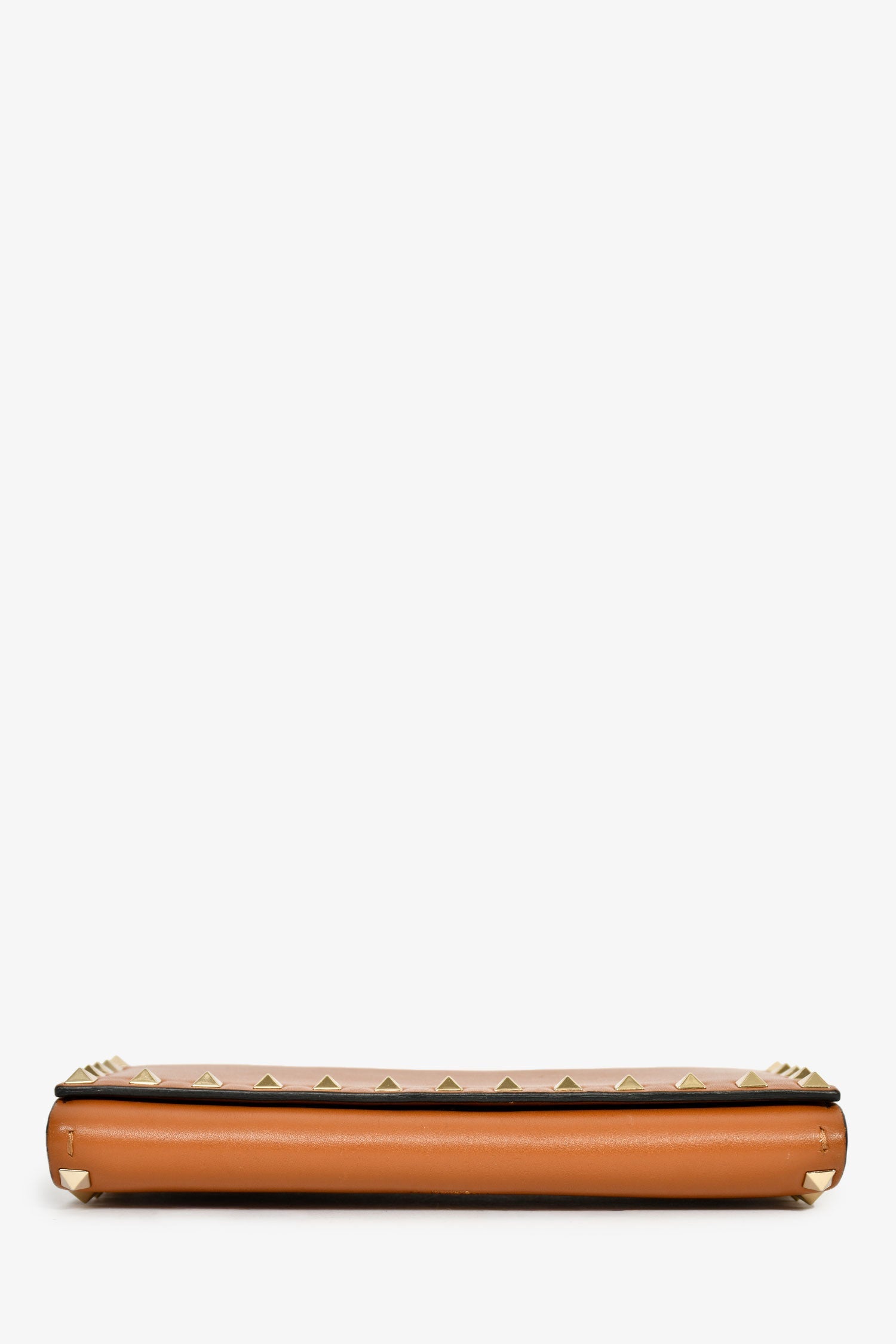 Valentino Brown Leather Rockstud Wallet on Chain