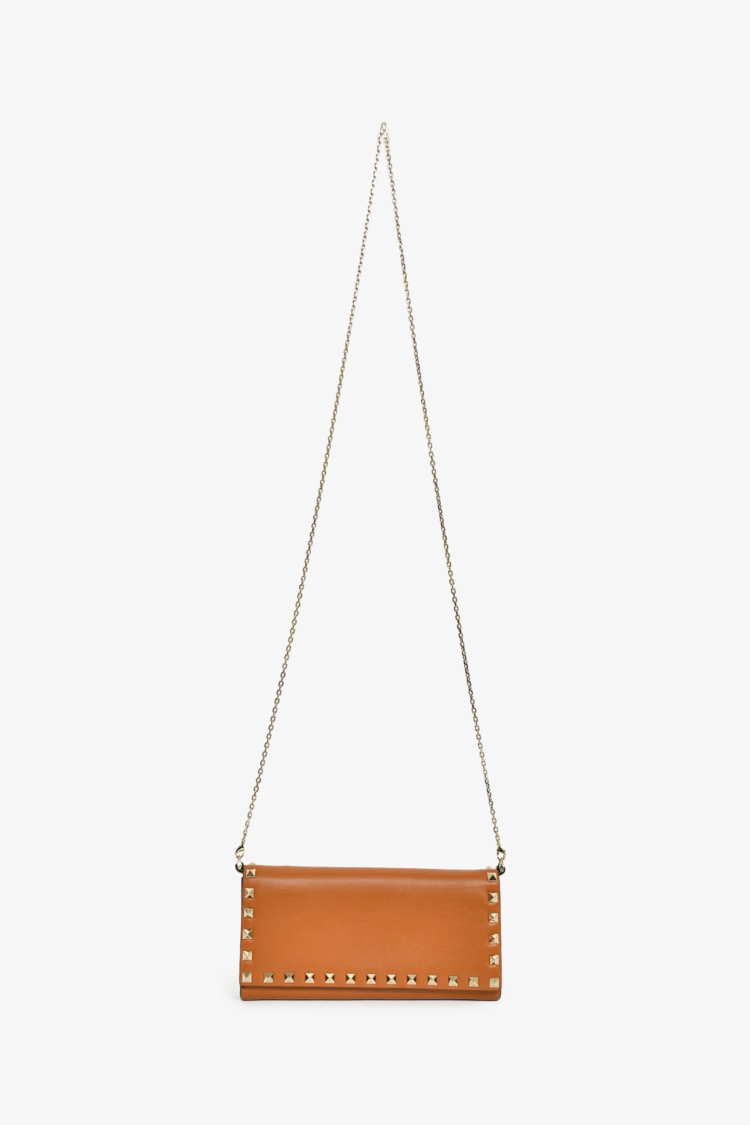 Valentino Brown Leather Rockstud Wallet on Chain