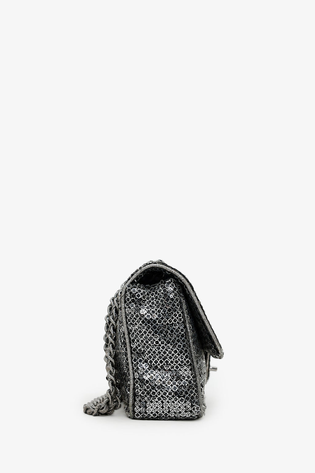Pre-Loved Chanel™ 2006-08 Silver Metallic Sequin Classic Single Flap Bag