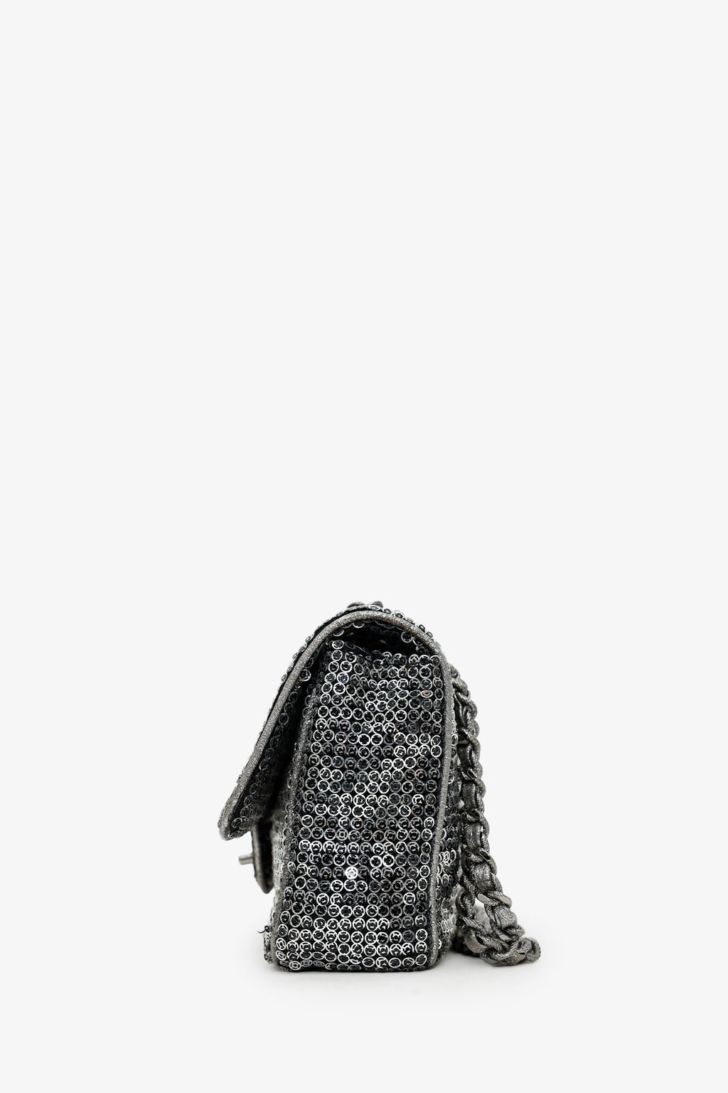 Pre-Loved Chanel™ 2006-08 Silver Metallic Sequin Classic Single Flap Bag