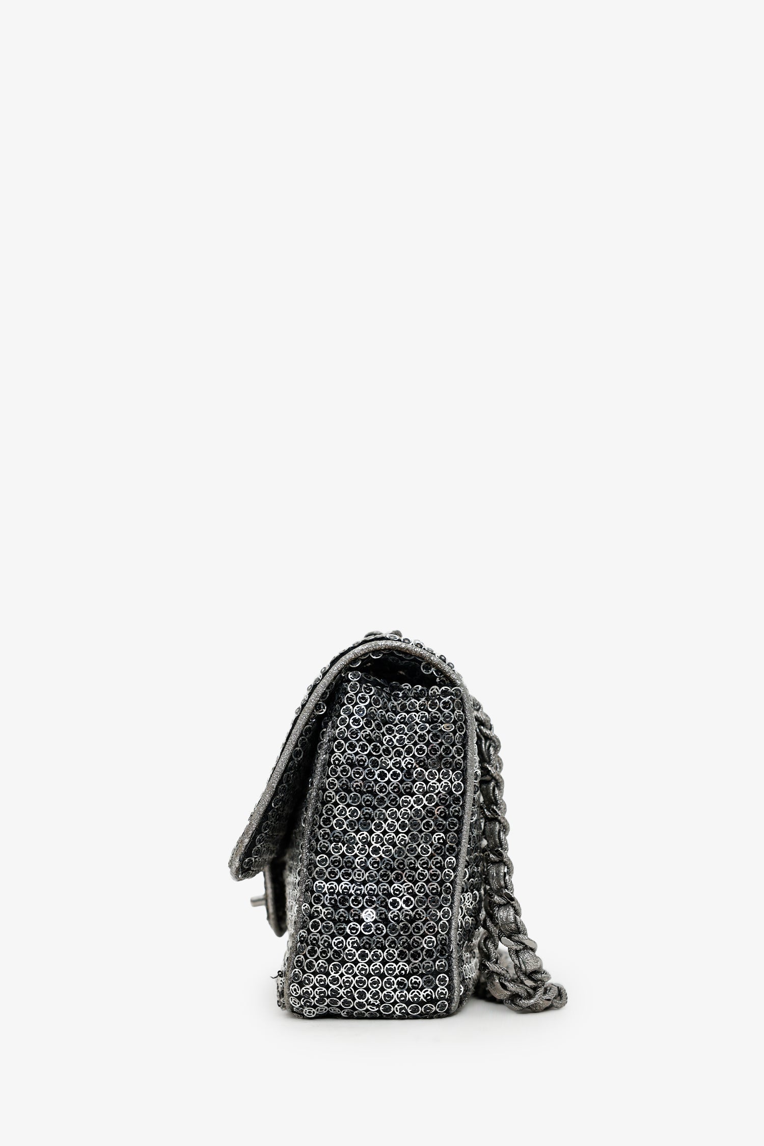 Pre-Loved Chanel™ 2006-08 Silver Metallic Sequin Classic Single Flap Bag