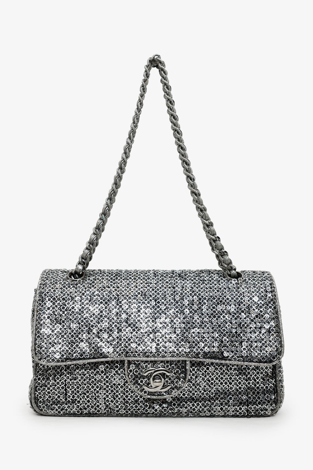 Pre-Loved Chanel™ 2006-08 Silver Metallic Sequin Classic Single Flap Bag