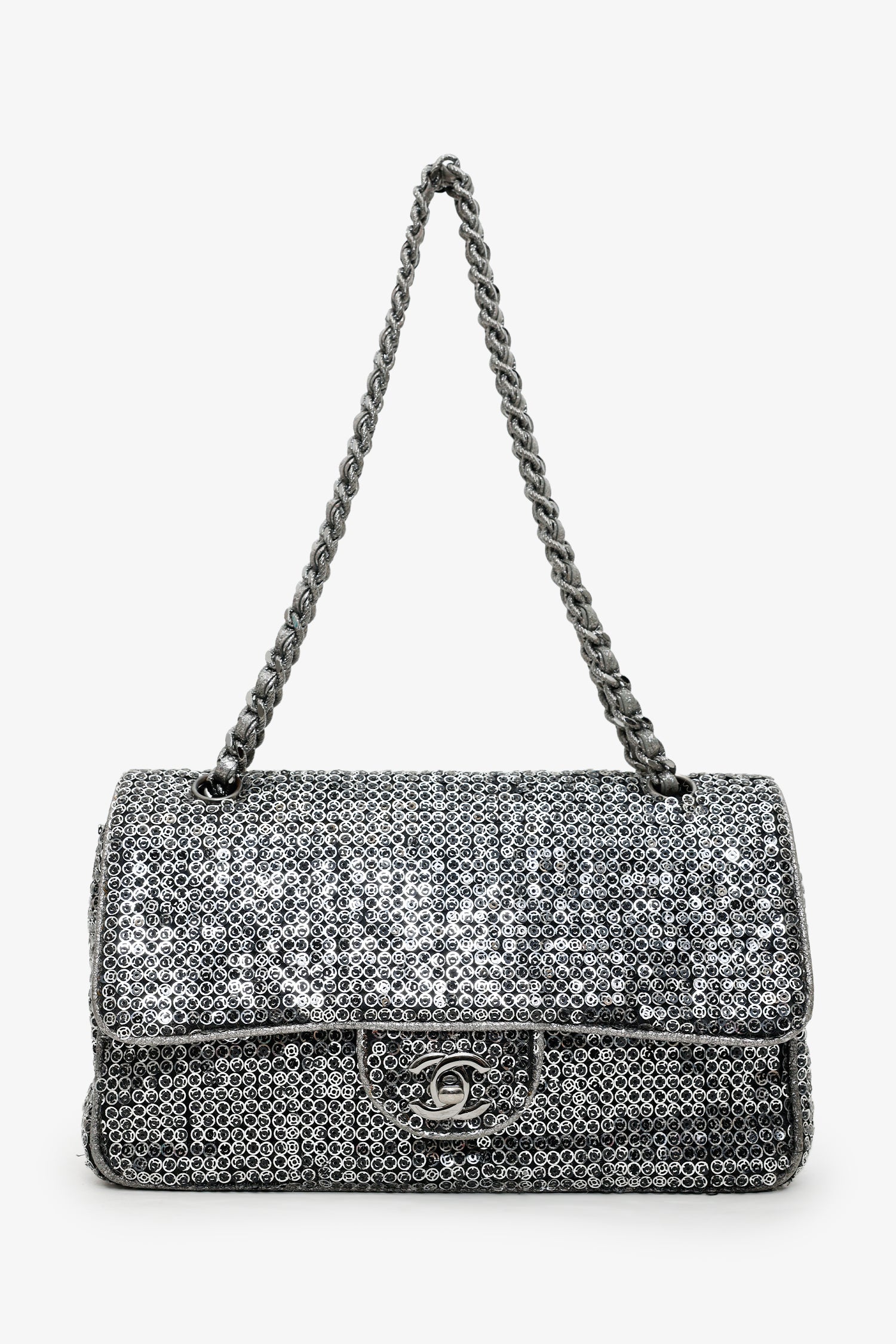 Pre-Loved Chanel™ 2006-08 Silver Metallic Sequin Classic Single Flap Bag