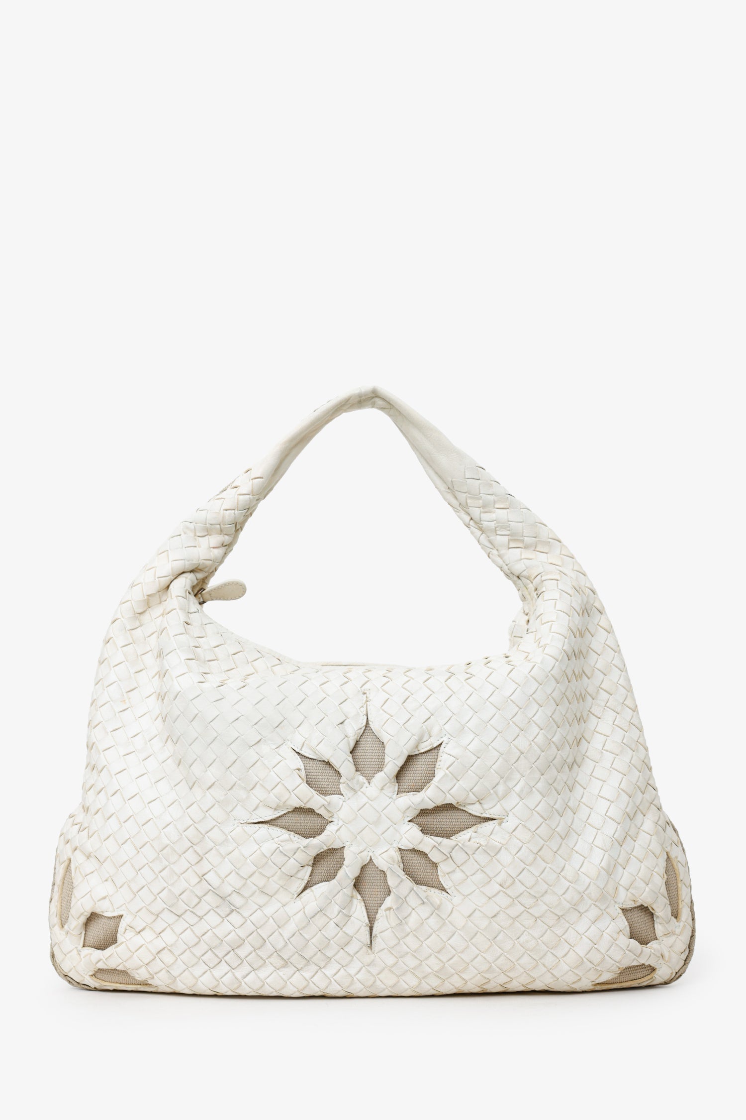 Bottega Veneta White Nappa Intrecciato Flower Large Hobo