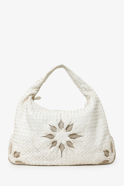 Bottega Veneta White Nappa Intrecciato Flower Large Hobo