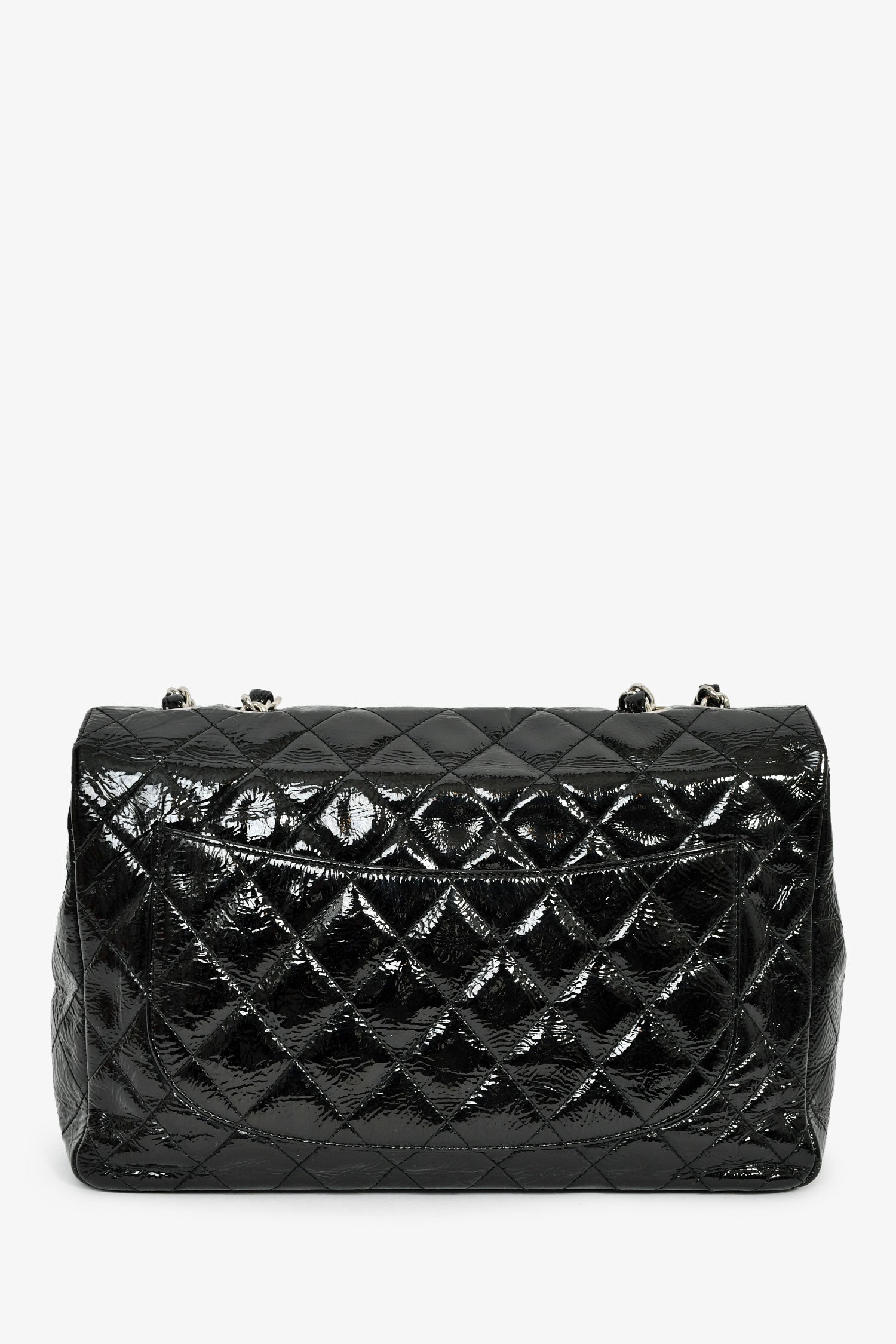Pre-Loved Chanel™ 2006-08 Black Glossy Patent Single Jumbo Flap Bag