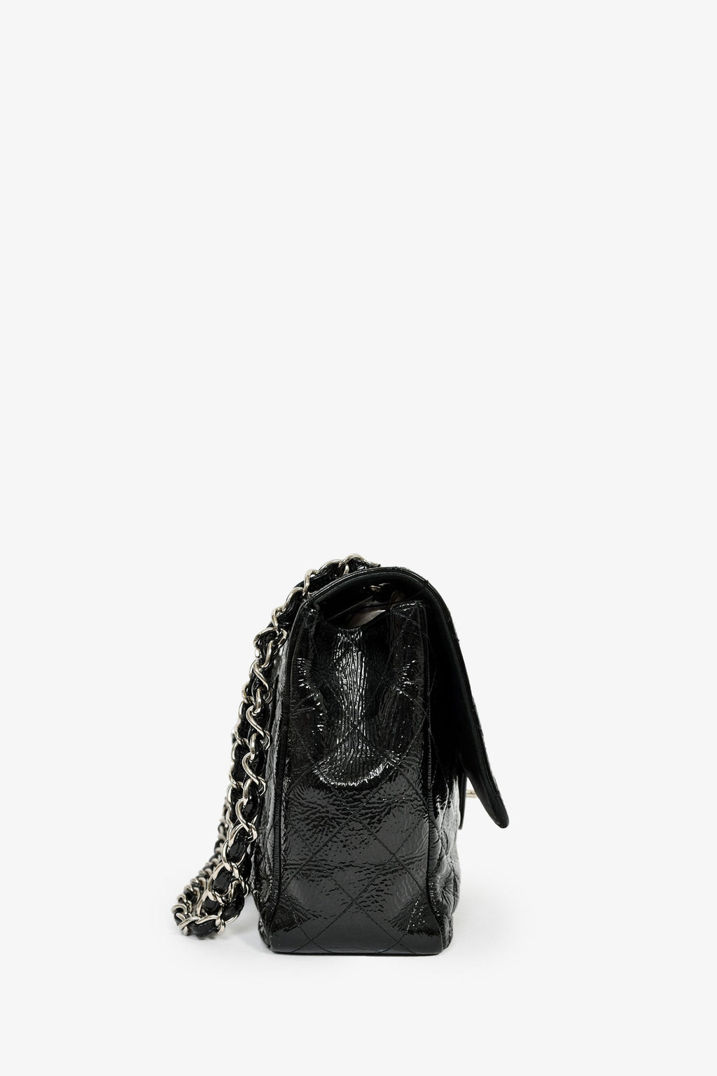 Pre-Loved Chanel™ 2006-08 Black Glossy Patent Single Jumbo Flap Bag