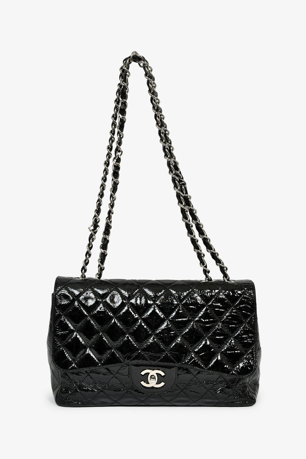 Pre-Loved Chanel™ 2006-08 Black Glossy Patent Single Jumbo Flap Bag