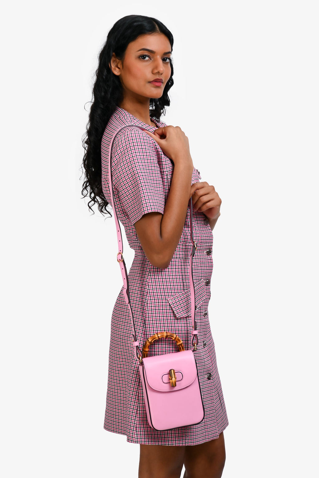 Gucci Pink Leather Bamboo Flap Crossbody
