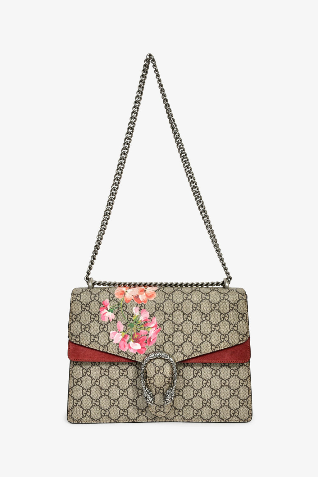 Gucci GG Supreme Blooms Canvas/Burgundy Suede Dionysus Medium Shoulder Bag