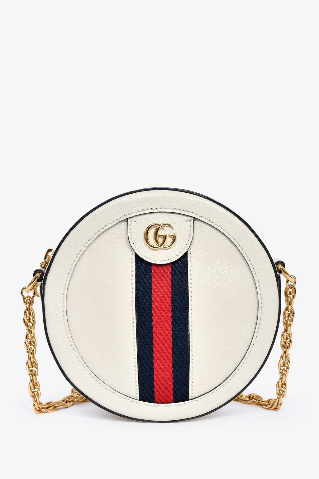 Gucci White Leather Web Detail 'Ophidia' Mini Round Crossbody Bag