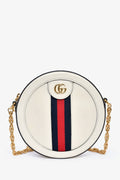 Gucci White Leather Web Detail 'Ophidia' Mini Round Crossbody Bag
