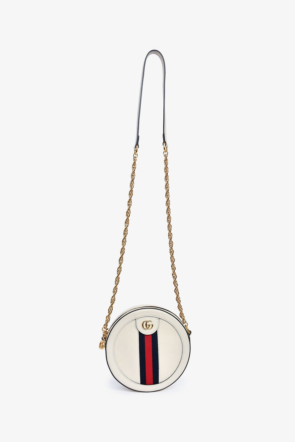 Gucci White Leather Web Detail 'Ophidia' Mini Round Crossbody Bag