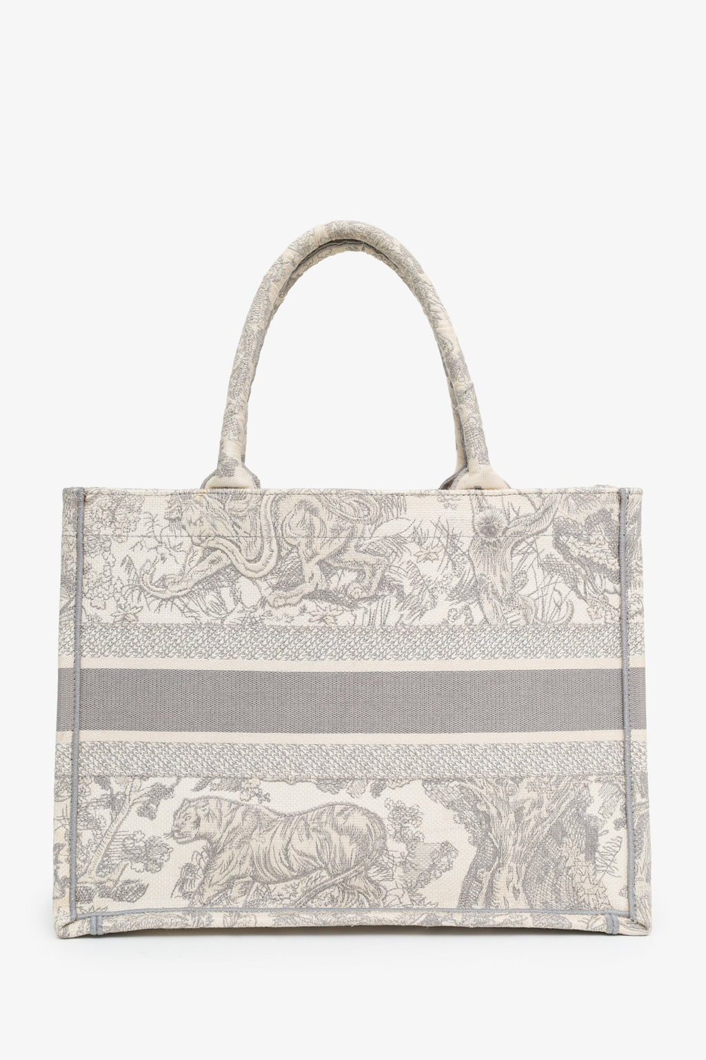 Christian Dior 2021 Grey Canvas Toile de Jouy Embroidered Medium Book Tote