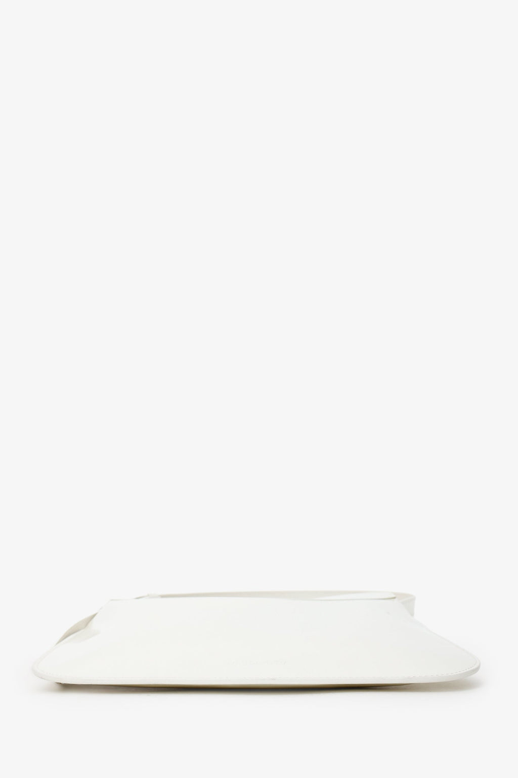 Bottega Veneta White Brushed Calfskin Flap Shoulder Bag With Green Metal Detail