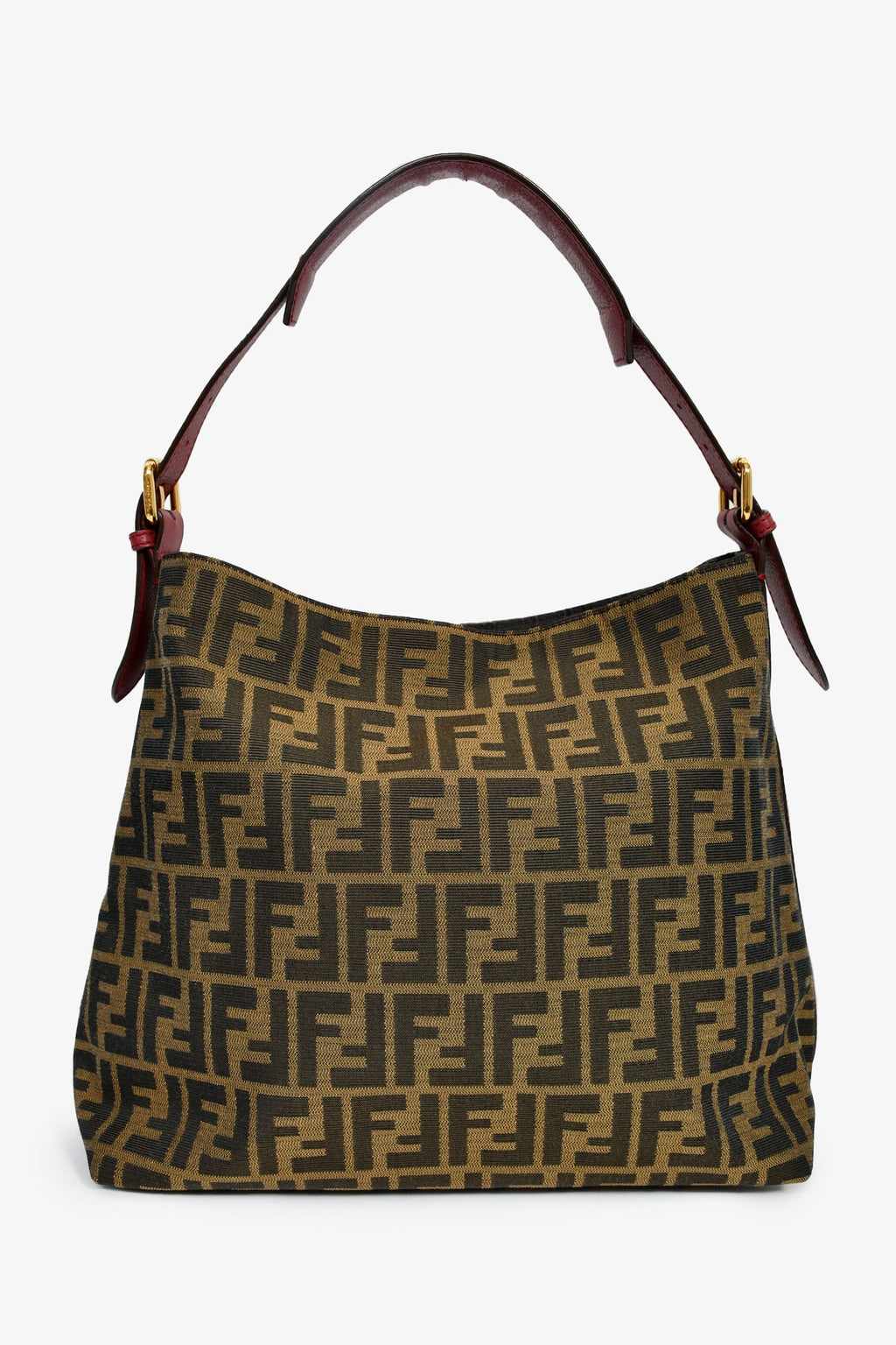 Fendi Brown Zucca Canvas/Red Leather 'Piccola' Shoulder Bag