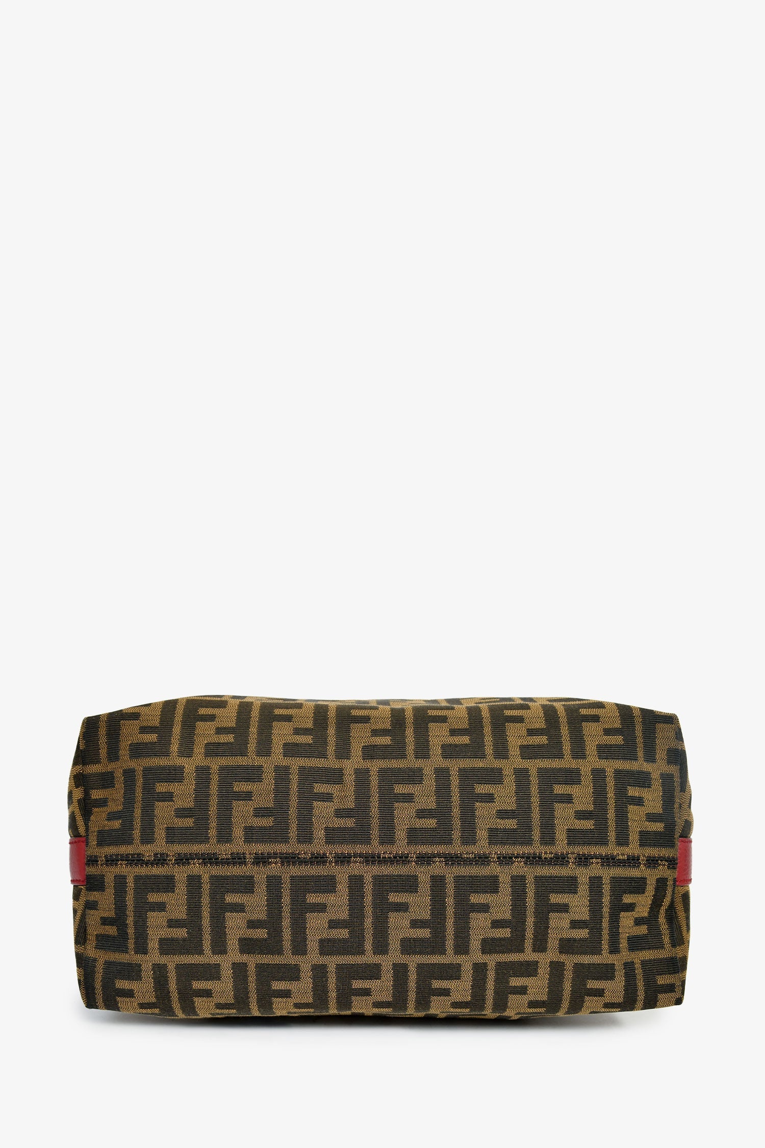 Fendi Brown Zucca Canvas/Red Leather 'Piccola' Shoulder Bag