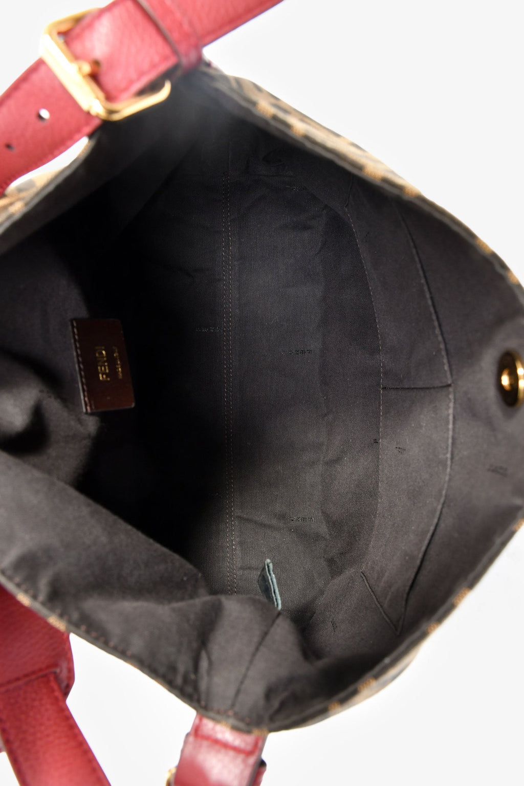 Fendi Brown Zucca Canvas/Red Leather 'Piccola' Shoulder Bag