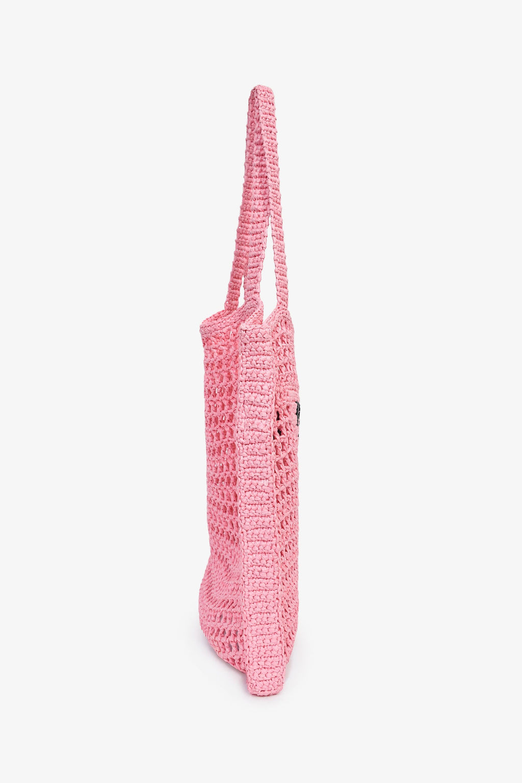 Prada Pink Raffia Crochet Logo Embroidered Tote Bag