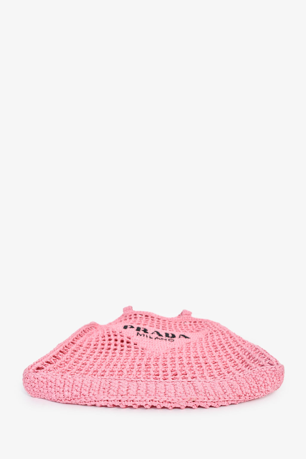 Prada Pink Raffia Crochet Logo Embroidered Tote Bag