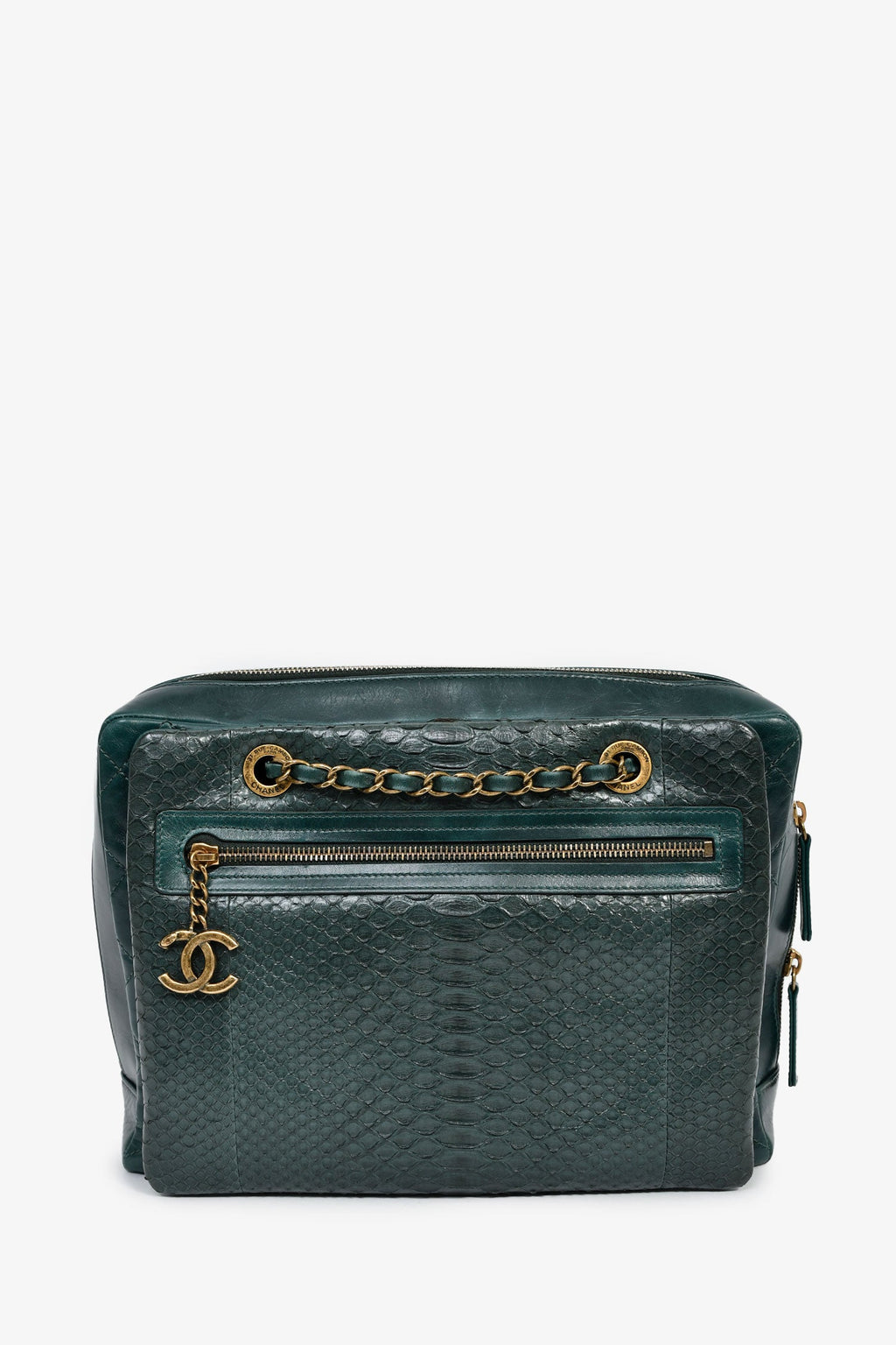 Pre-Loved Chanel™ 2015-16 Green Leather/Python Urban Mix Tote