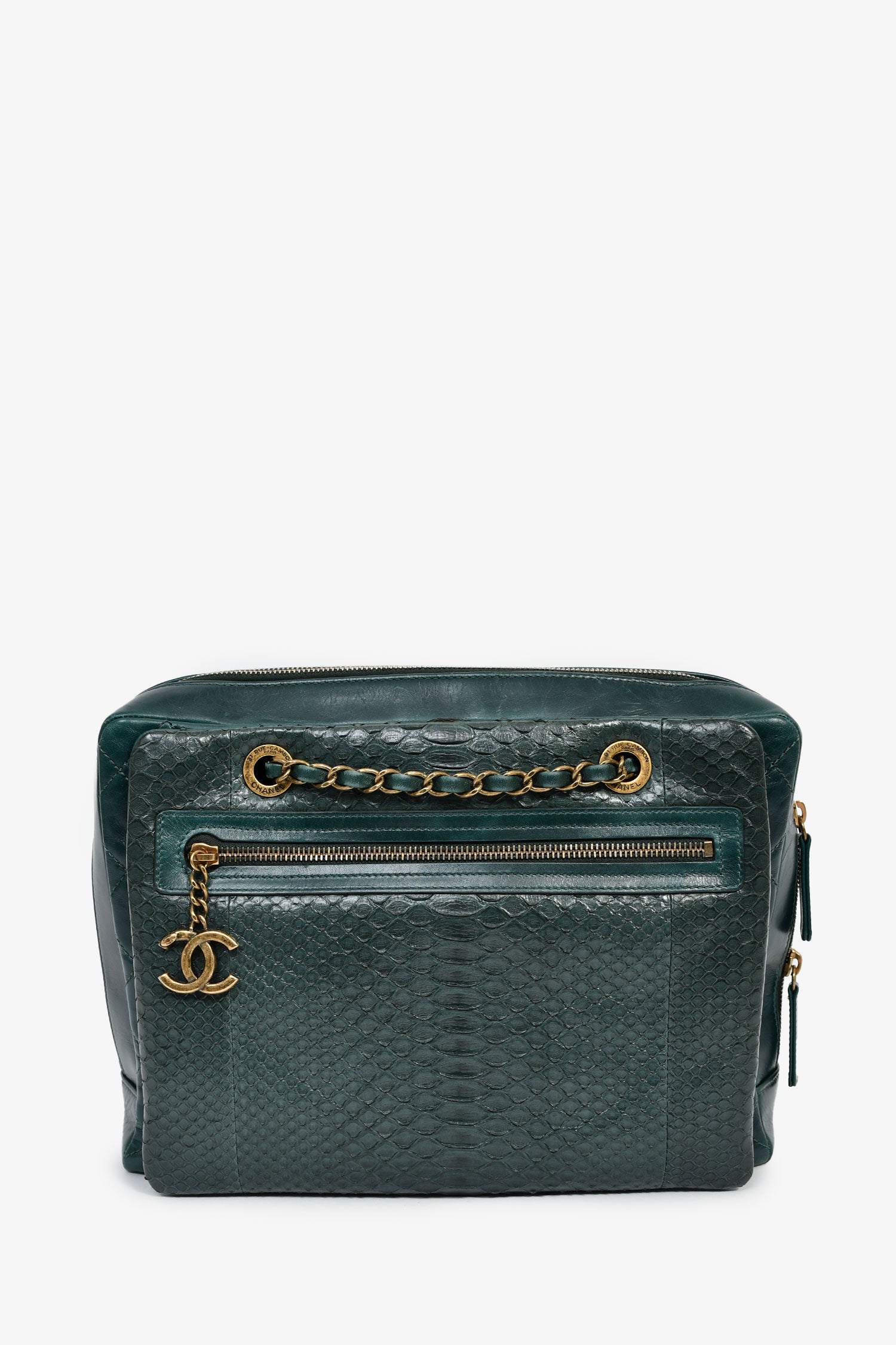 Pre-Loved Chanel™ 2015-16 Green Leather/Python Urban Mix Tote