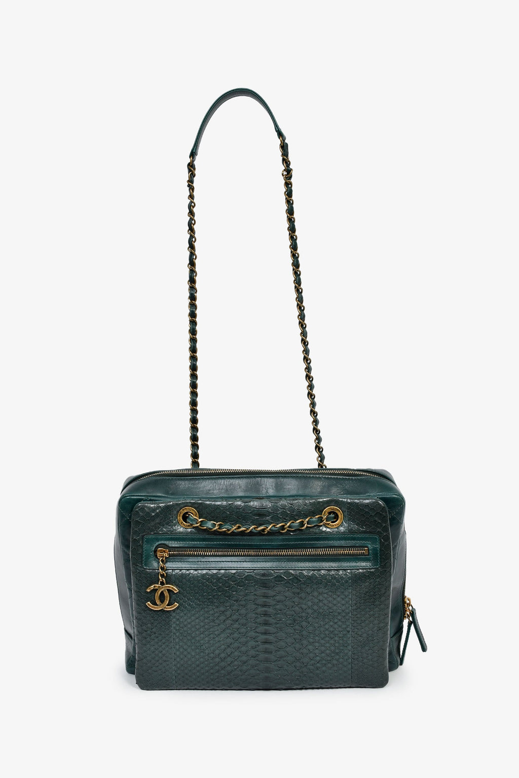 Pre-Loved Chanel™ 2015-16 Green Leather/Python Urban Mix Tote