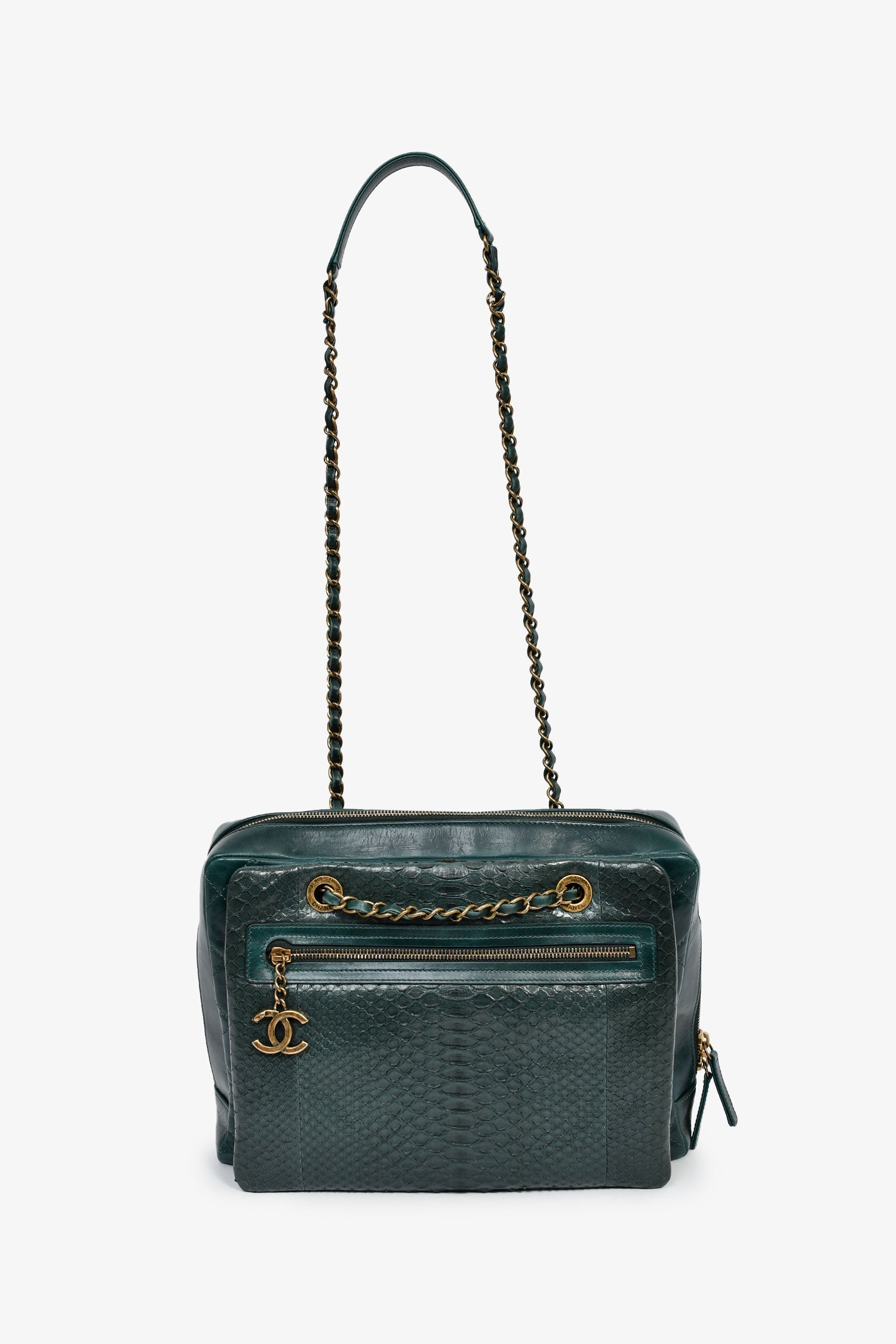 Pre-Loved Chanel™ 2015-16 Green Leather/Python Urban Mix Tote